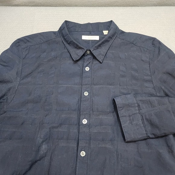 Burberry Brit Men's Navy Textured Check Long Sleeve Button Up Shirt XX